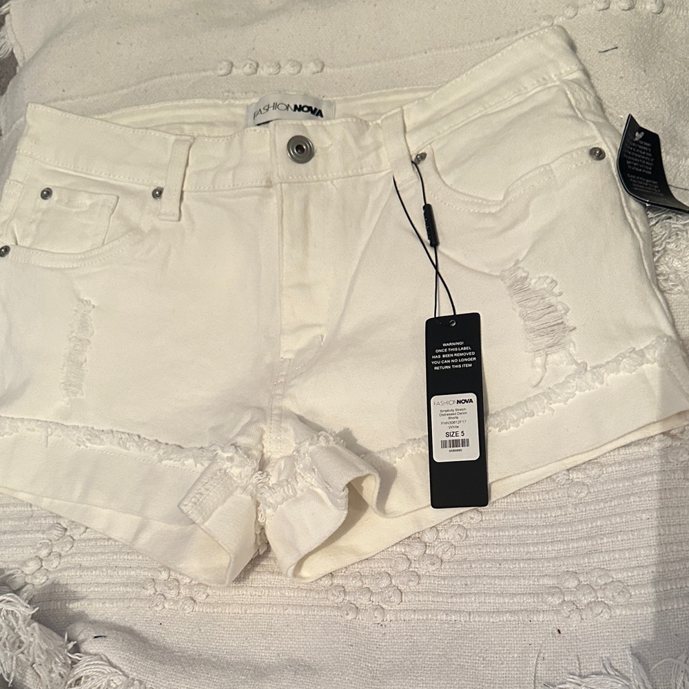 Fashion Nova white Distressed Jean Shorts